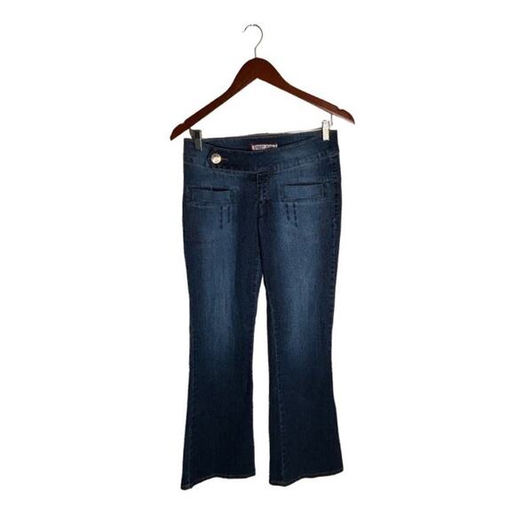 Street Jeans Dark Wash Flare Size 7 Juniors 30 Waist Vintage Mid Rise New - Picture 1 of 11